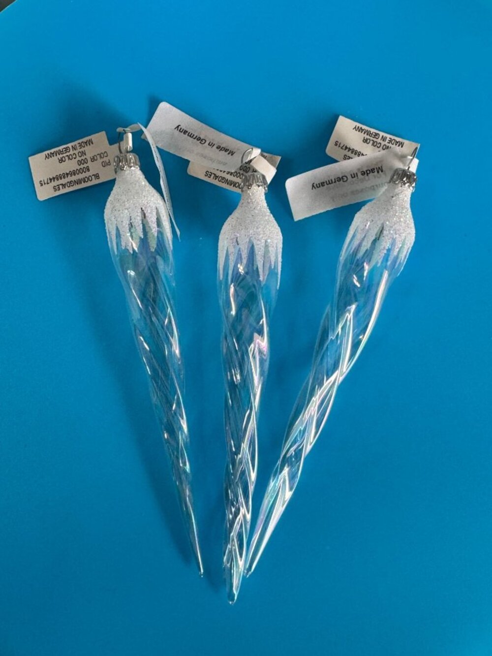 Vintage German Glass Icicle Ornaments Bloomingdales Clear Twisted Icicles 6" - Picture 2 of 7